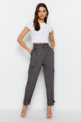 Grey Belted Cargo Woven Pants Twoss21pl0138