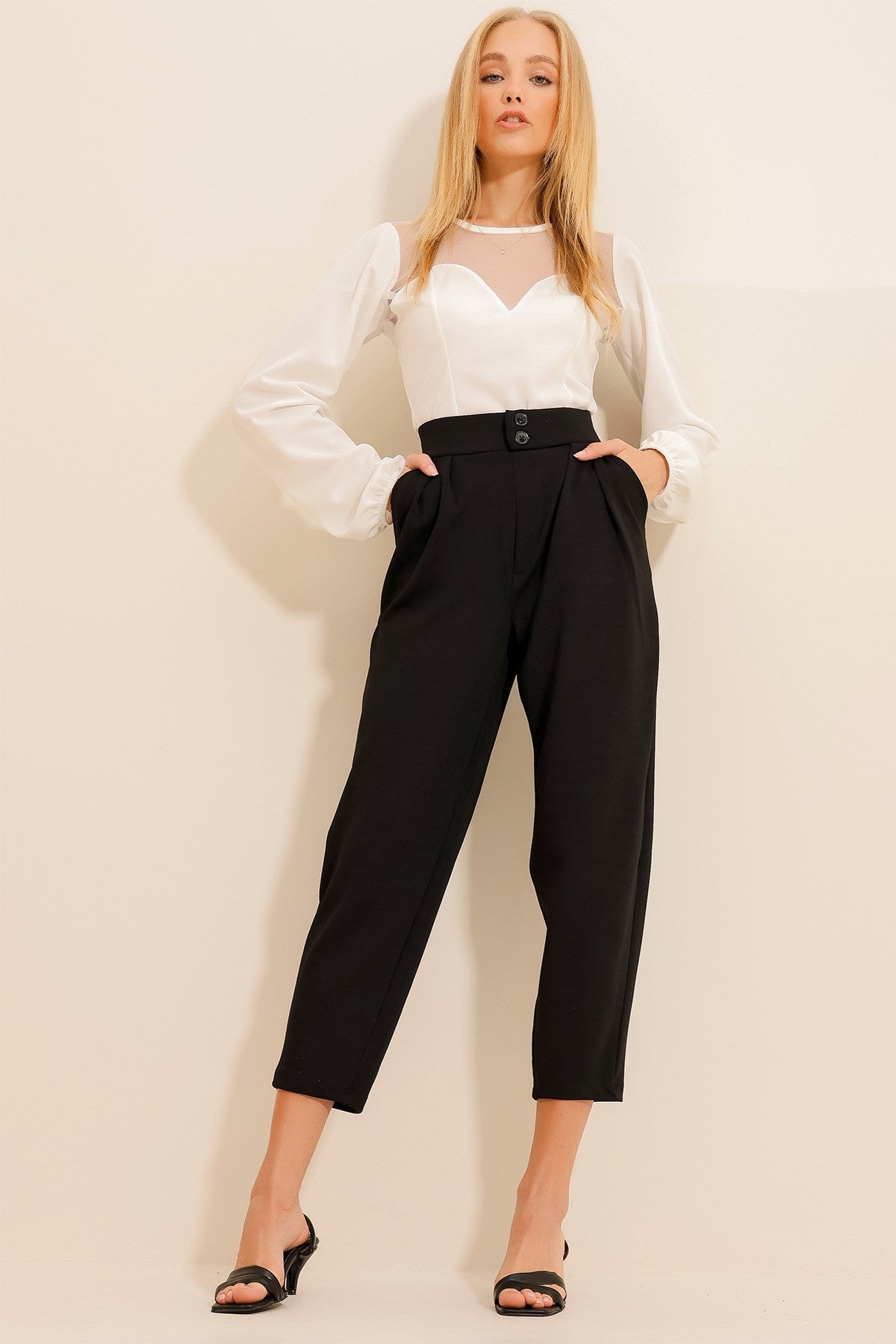 Women's Coffee High Waist Carrot Pants Alc-x11148