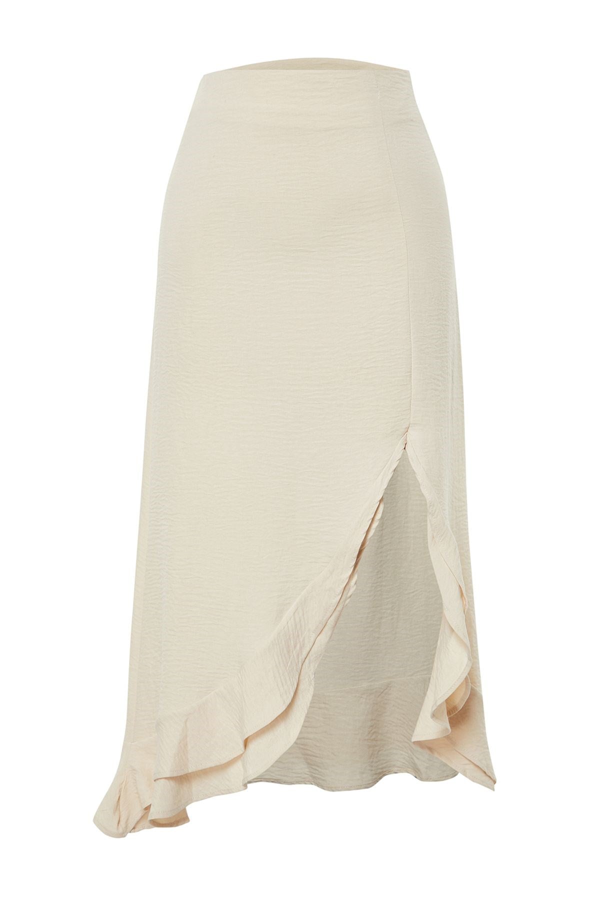 Beige Skirt Frilled Midi Length Woven Skirt Twoss24et00067