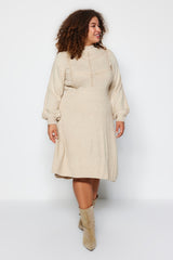 Beige Knit Detailed Knitwear Dress Tbbaw24ah00018