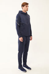 Men's Navy Blue Woven Detailed Thick Winter Pockets Zipper Hooded Bottom Tracksuit 1616 Tb23ml01w161