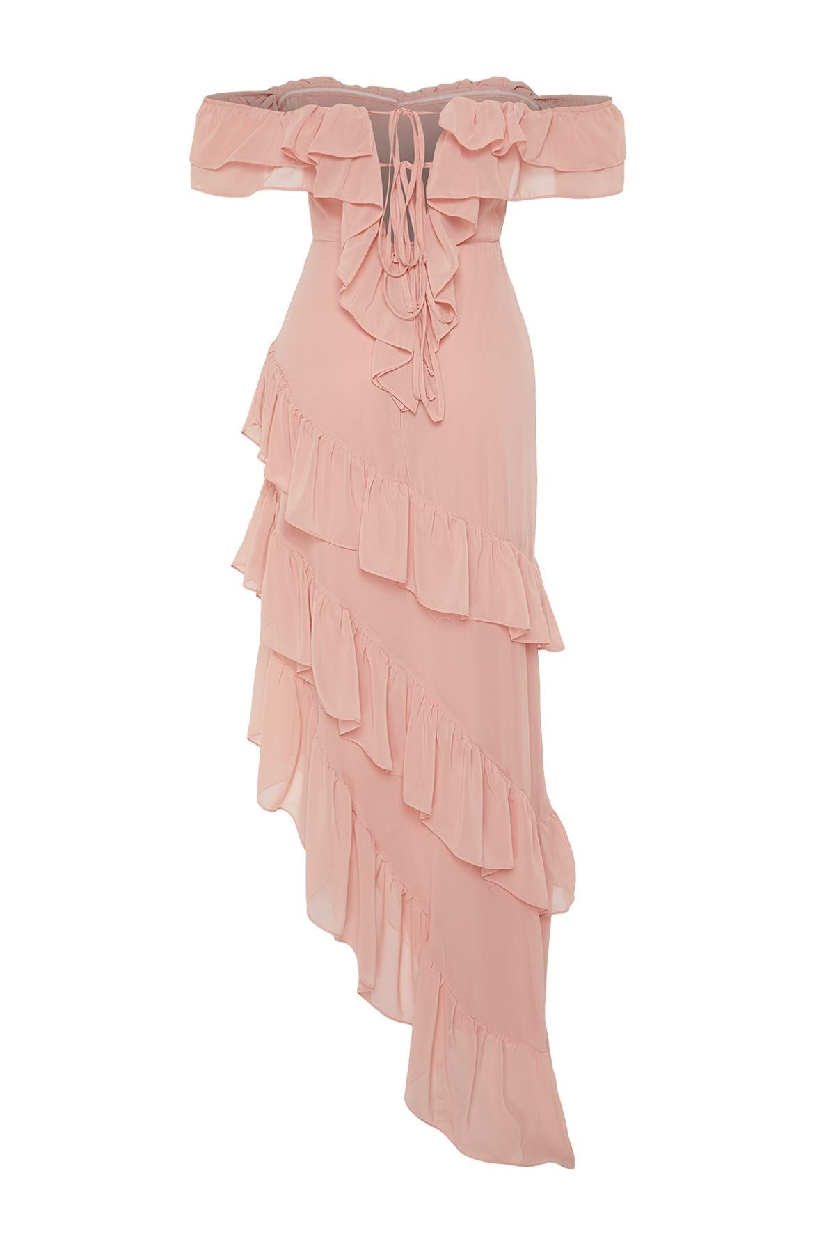 Dusty Rose Ruffle Chiffon Long Night Evening Dress Tprss24ae00092