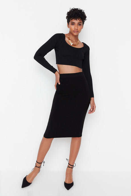 Black Midi Pencil Knit Skirt Twoaw20du0006