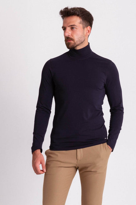 Solid Anthracite Color Slim Fit Long Sleeve Full Turtleneck Men's Combed 36678.21k