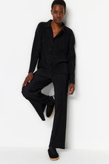 Black Pleated Regular Buttoned Knit Bottom Top Suit Twoaw24au00073