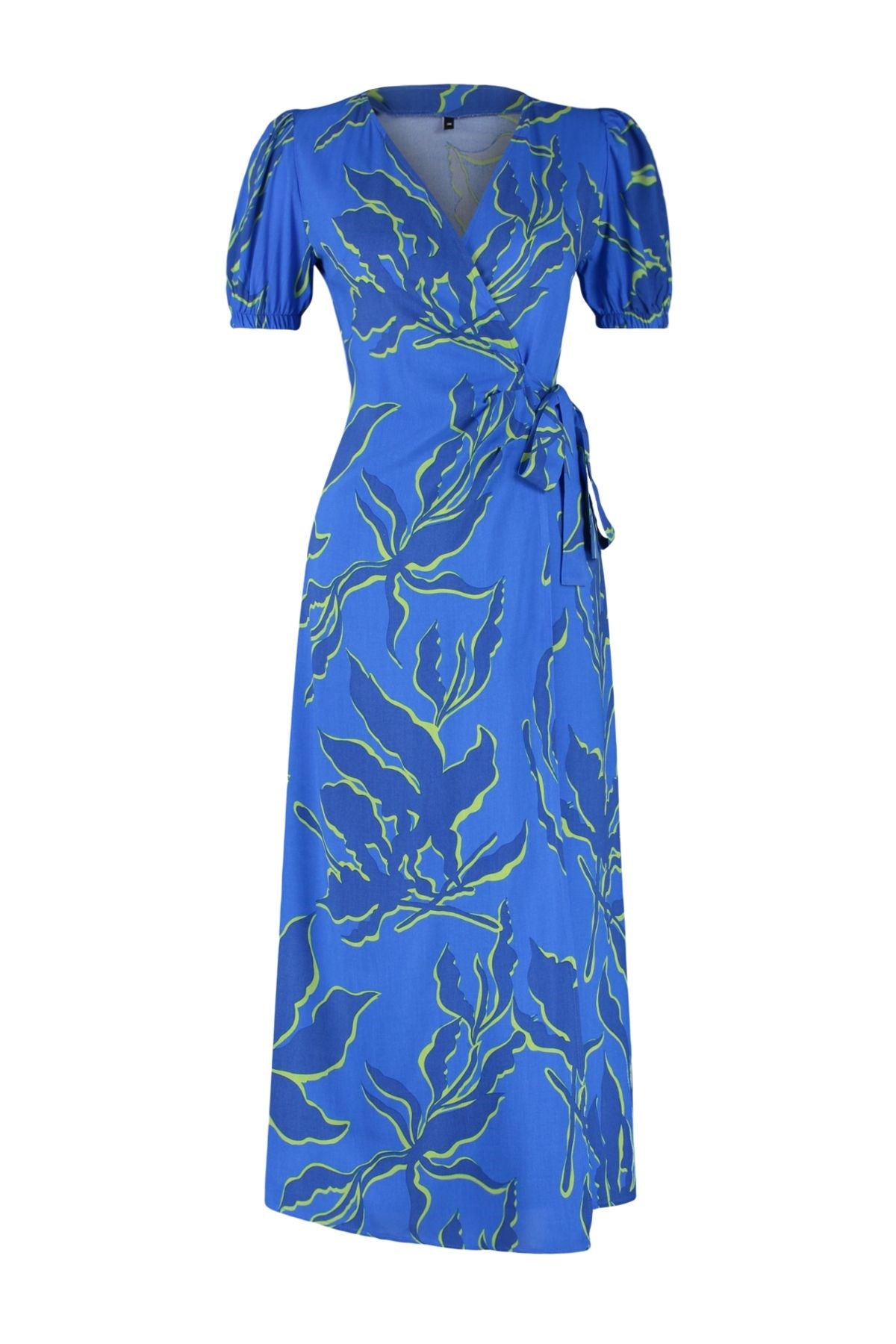 Blue Floral Print Double-breasted Viscose Midi Woven Dress Twoss24el00686