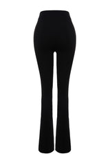 Black Waist Elastic Ribbed Flare/spanish Leg High Waist Knitted Tights Pants Twoaw22pl0107