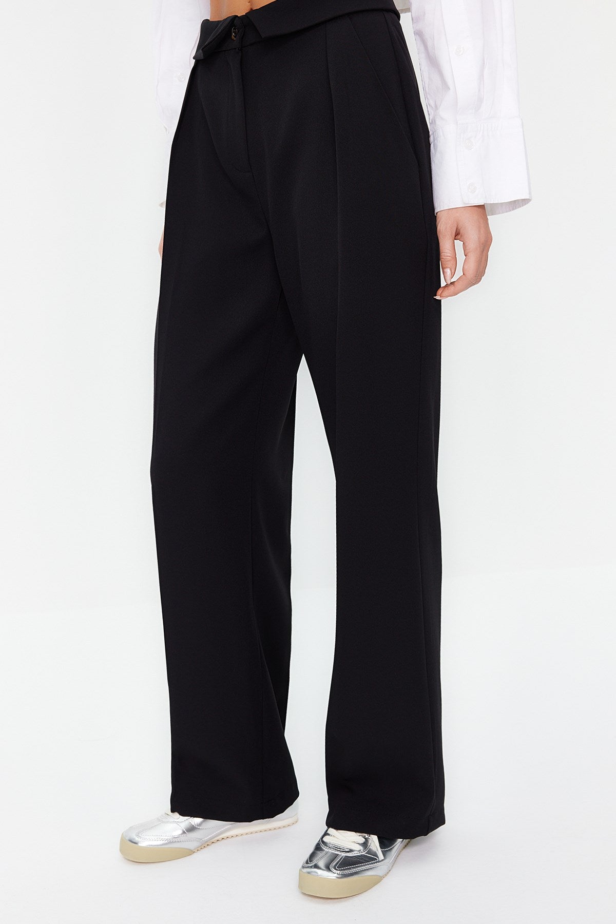 Black Waist Crease Detailed Wide Leg/wide Leg Woven Pants Twoss24pl00049