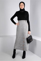 Women's Black (black-beige) Plaid Pattern Skirt T 60333 23ketktr60333