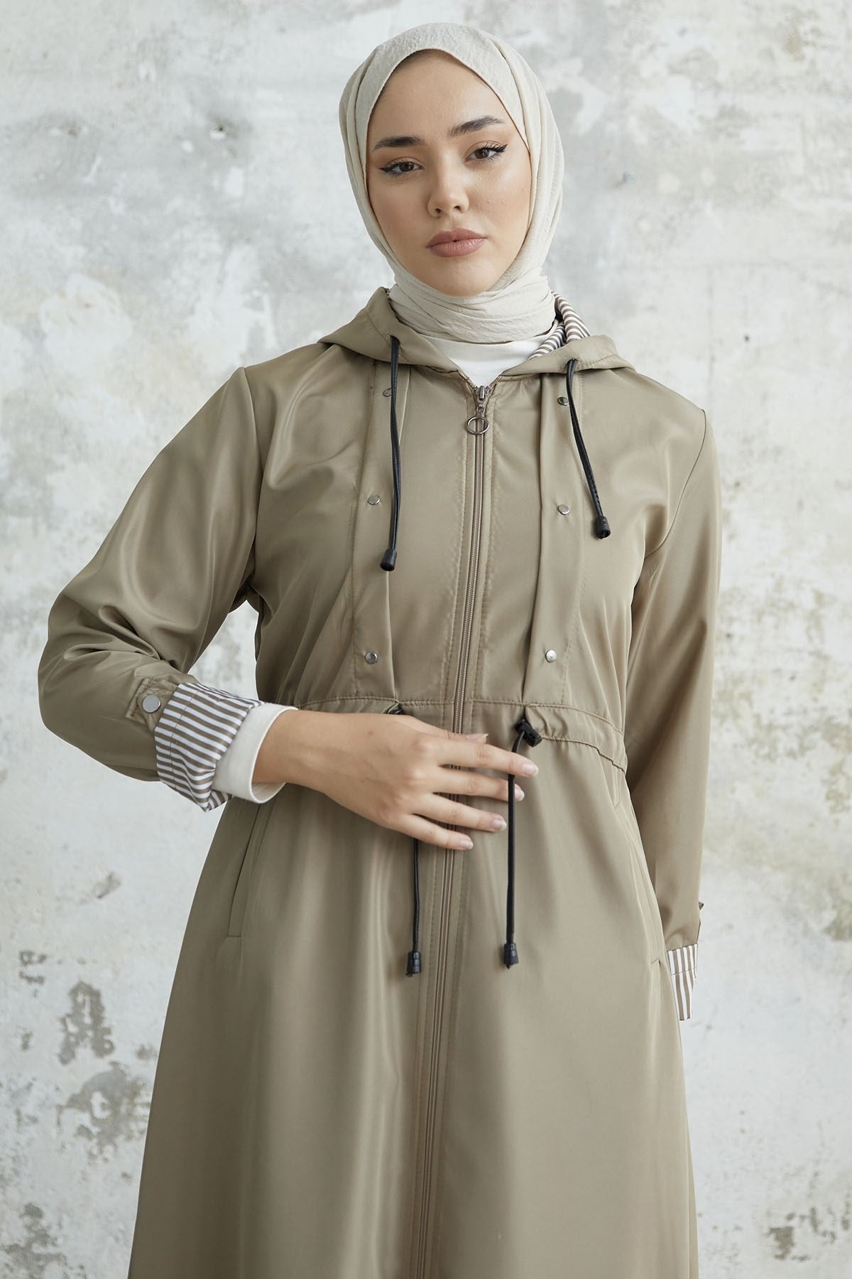 Patterned Striped Pattern Long Trench Coat - Bitter Brown Tycwn4qc4n169877313295500