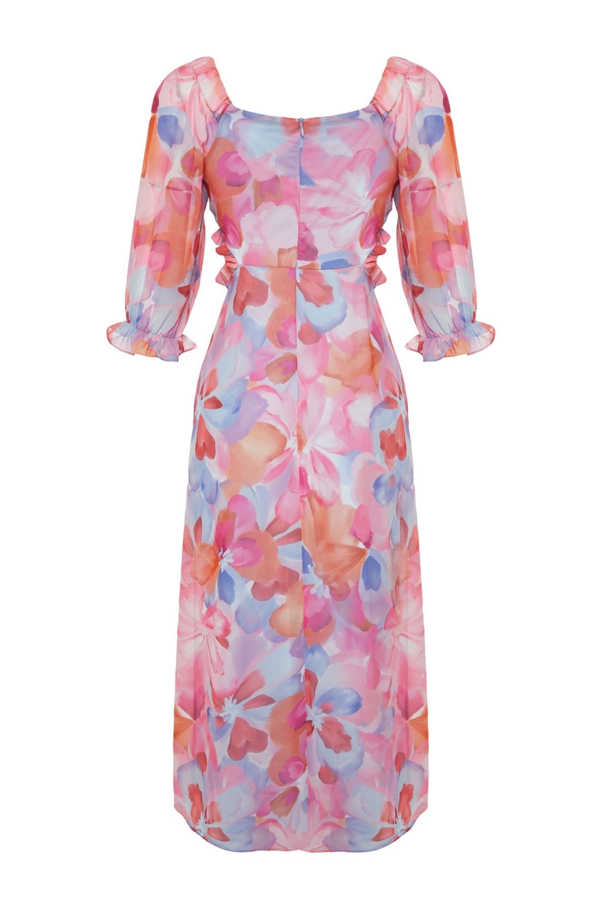 Orange Floral Carmen Collar A Cut/bell Form Chiffon Maxi Lined Woven Dress Twoss23el02422