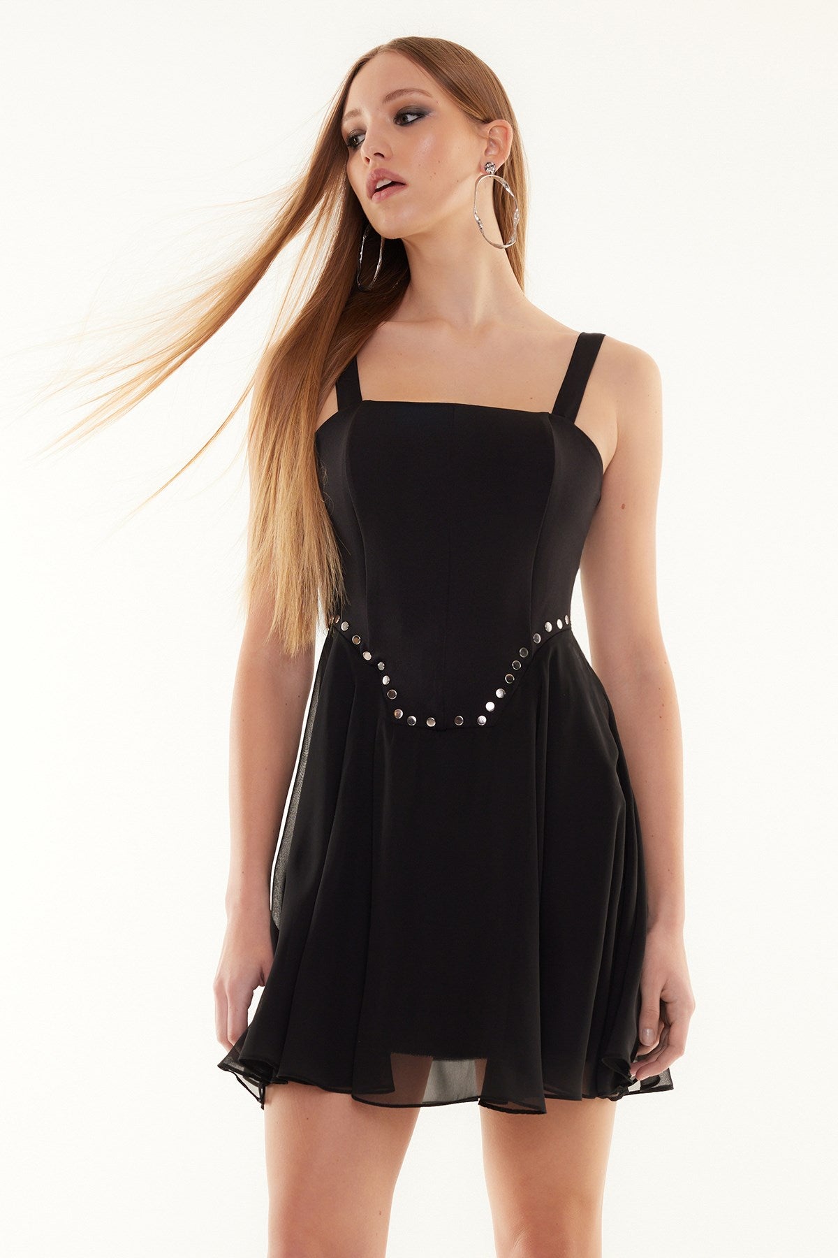 Black Waistband/skater Accessory Dress Tprss24el00005