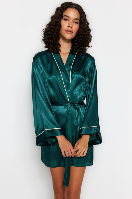 Powder Bib Detailed Wide Sleeve Satin Woven Robe Thmss23sb00017