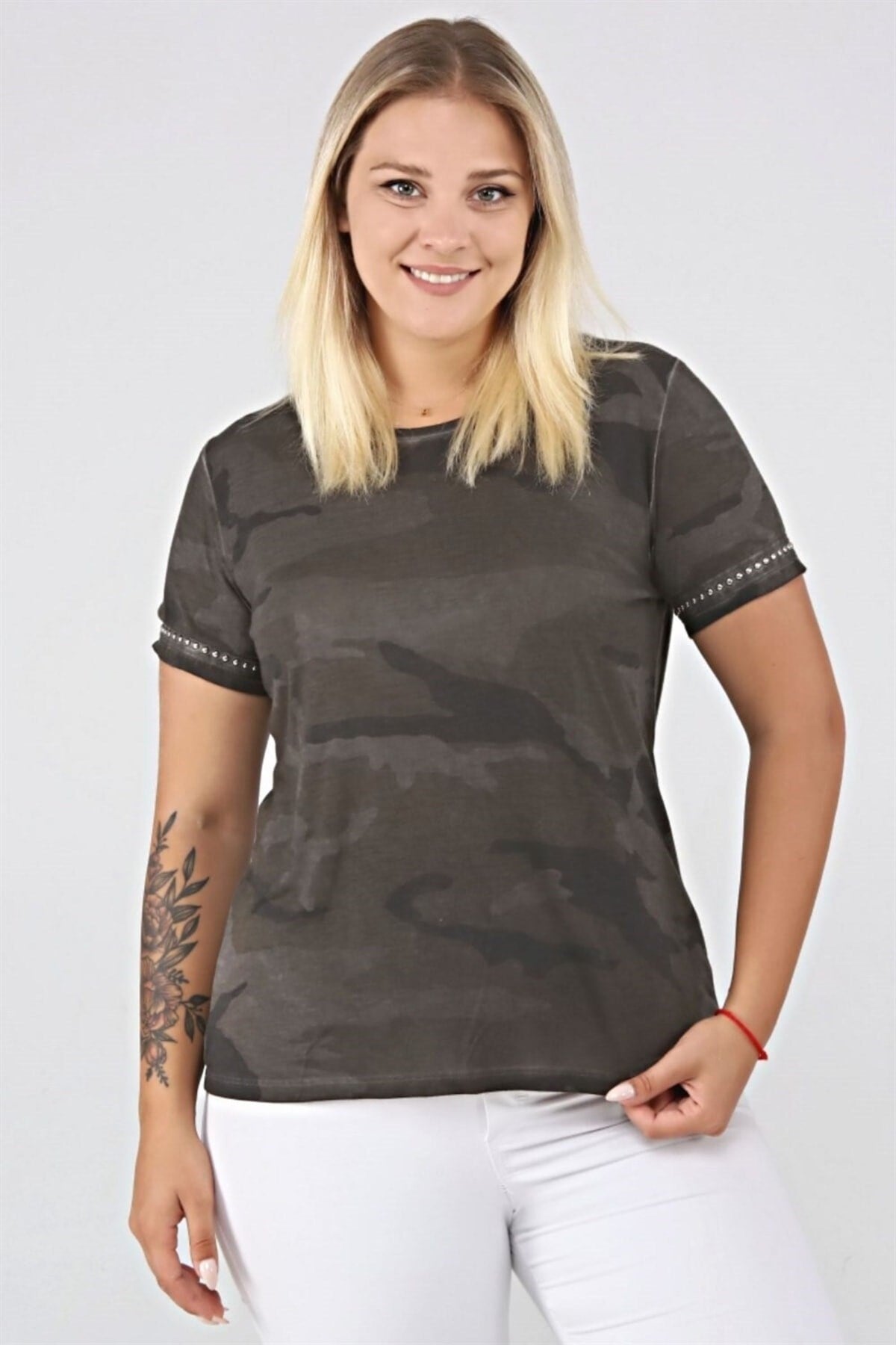 Camouflage Printed Sleeve End Staple Printed Tshirt-oil Sea-ts2127