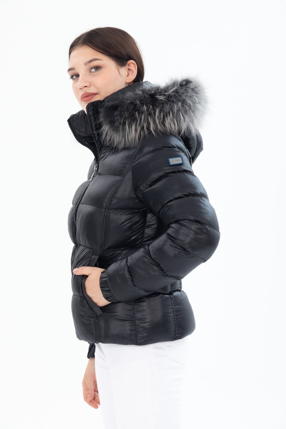 Women's Short Removable Fur Hooded Padded Inflatable Coat 8347 Gfx8347