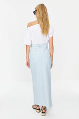 Light Blue Slit High Waist Maxi Denim Skirt Twoss24et00014