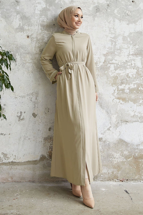 Salvia Wavy Sleeve Patterned Abaya - Brown Ms00tz74538