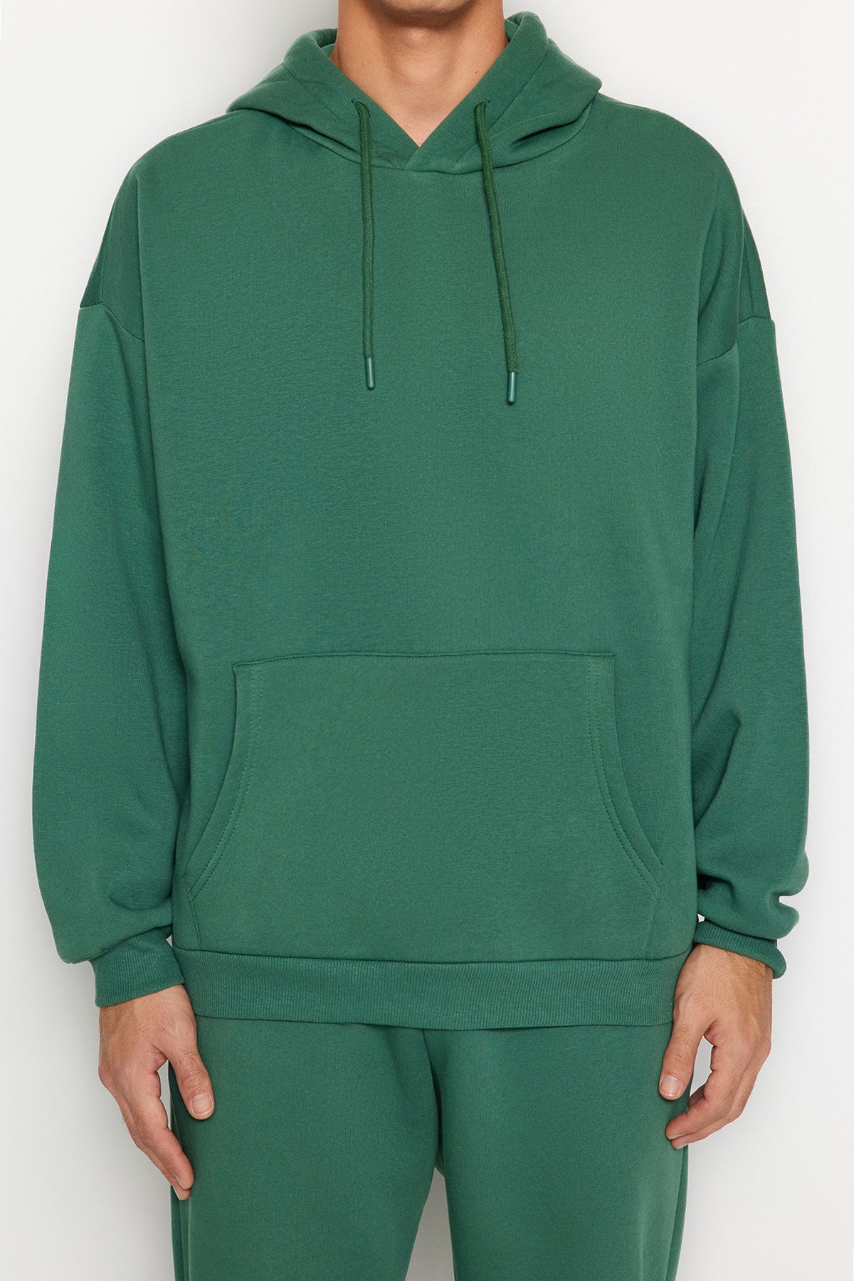 Green Men's Oversize Basic Hooded Leg Elastic Basic Inner Soft Feather Cotton Tracksuit Tmnaw24em000