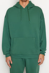 Green Men's Oversize Basic Hooded Leg Elastic Basic Inner Soft Feather Cotton Tracksuit Tmnaw24em000