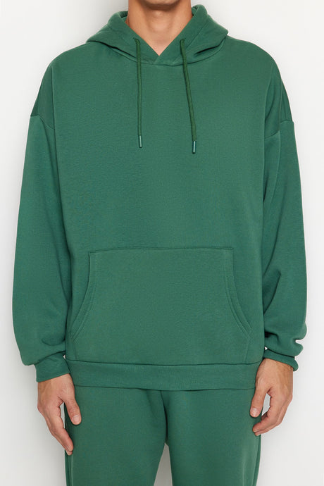 Green Men's Oversize Basic Hooded Leg Elastic Basic Inner Soft Feather Cotton Tracksuit Tmnaw24em000