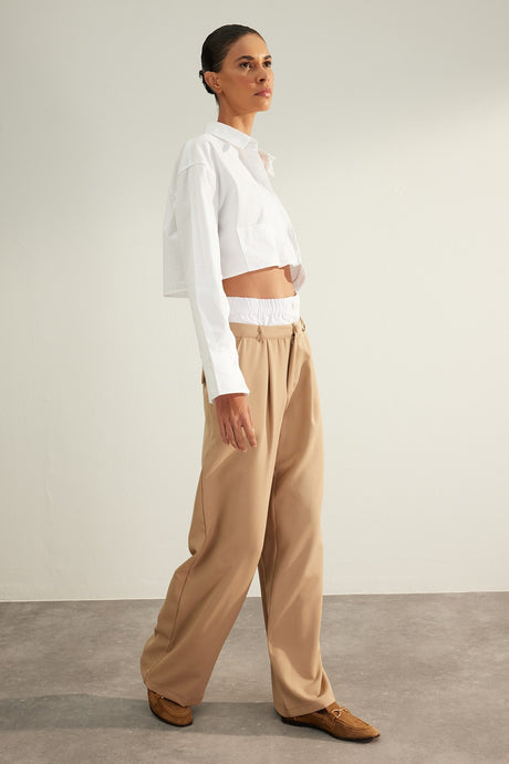 Mink Premium Quality Double Belt Detailed Wide Leg/wide Leg Woven Pants Twoaw24pl00187