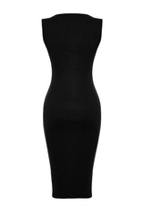 Black Pool Collar Ribbed Stretchy Knitted Midi Pencil Dress Twoss24el00488