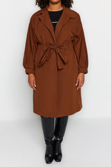 Brown Waist Belted Trench Coat Tbbaw24bm00001