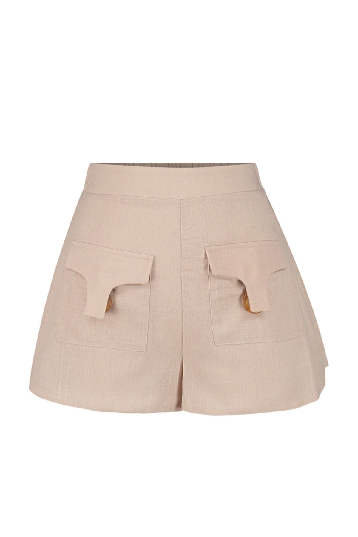 100% Cotton Shorts & Bermuda Shorts With Beige Woven Accessories Tbess23sr00026