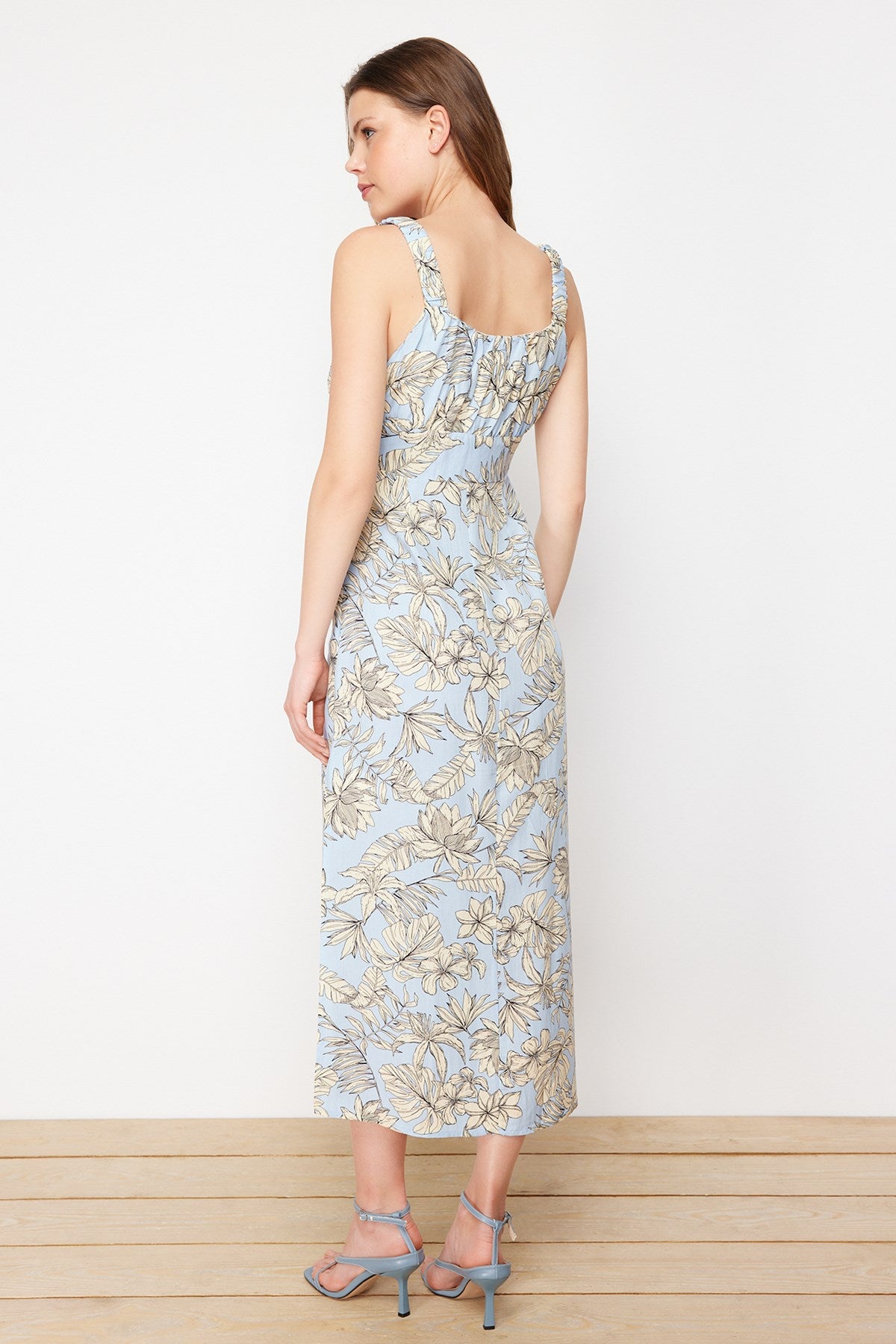 Light Blue Floral Viscose Maxi Woven Dress Twoss24el00613