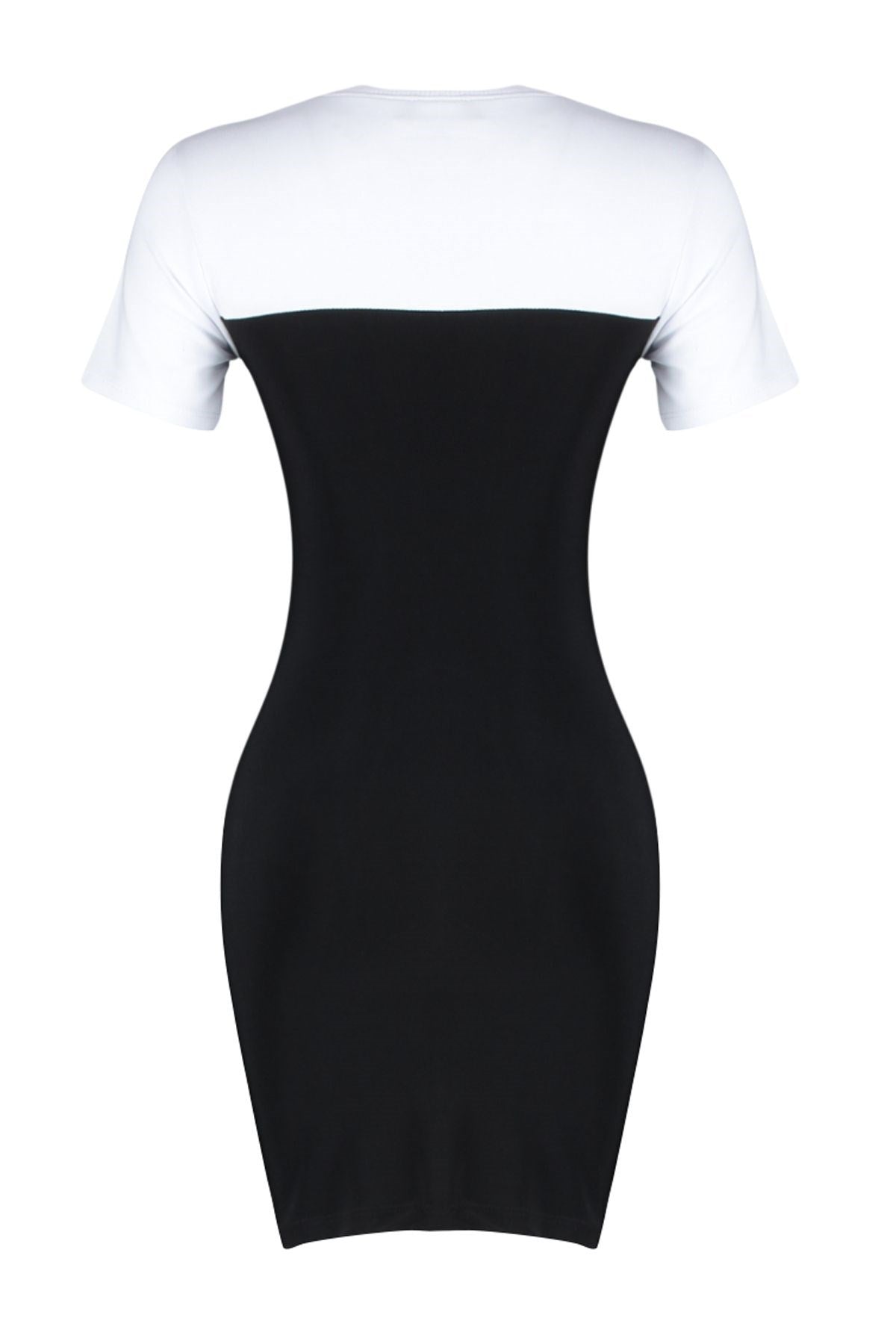 Black Color Block Crew Neck Short Sleeve Flexible Knitted Maxi Pencil Dress Twoss24el00922