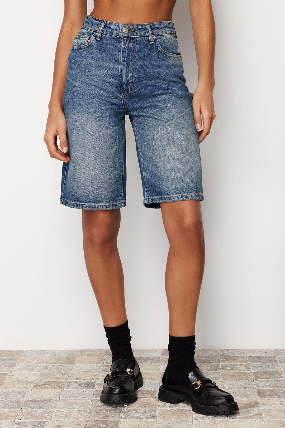 Black High Waist Denim Shorts & Bermuda Twoss24sr00007