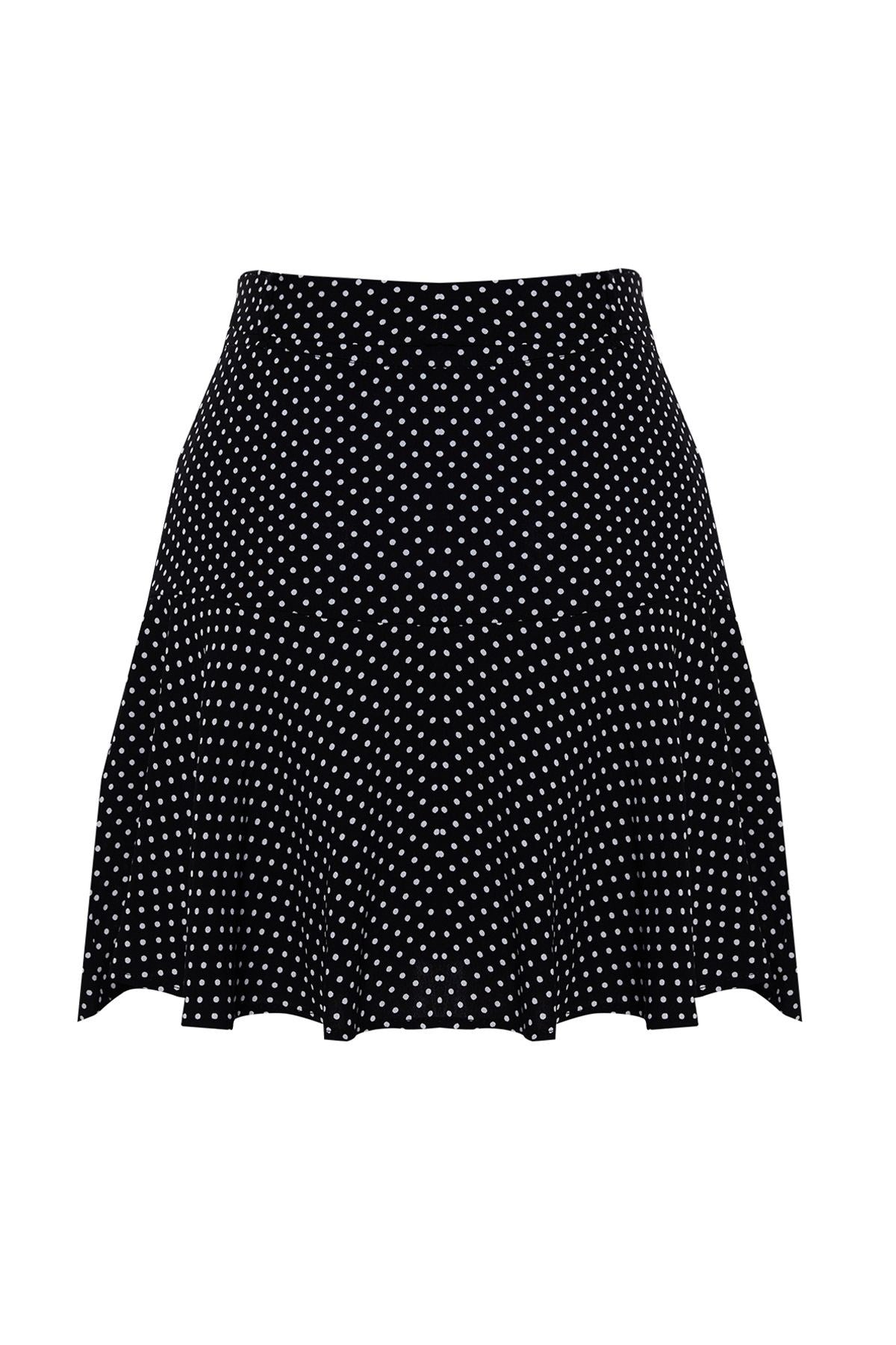 Black Viscose Polka Dot Pattern Woven Shorts Skirt Twoss24sr00010