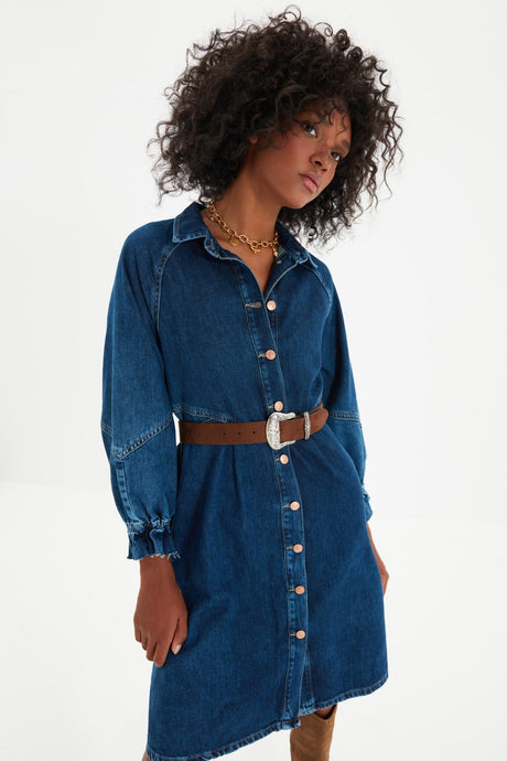 Blue Stitching Detailed Oversize Denim Dress Twoaw22el0072