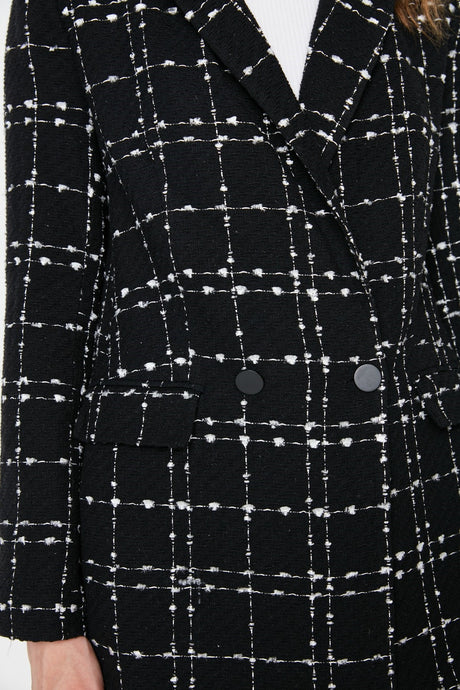 Black Tweed Regular Woven Plaid Blazer Jacket Twoaw21ce0105