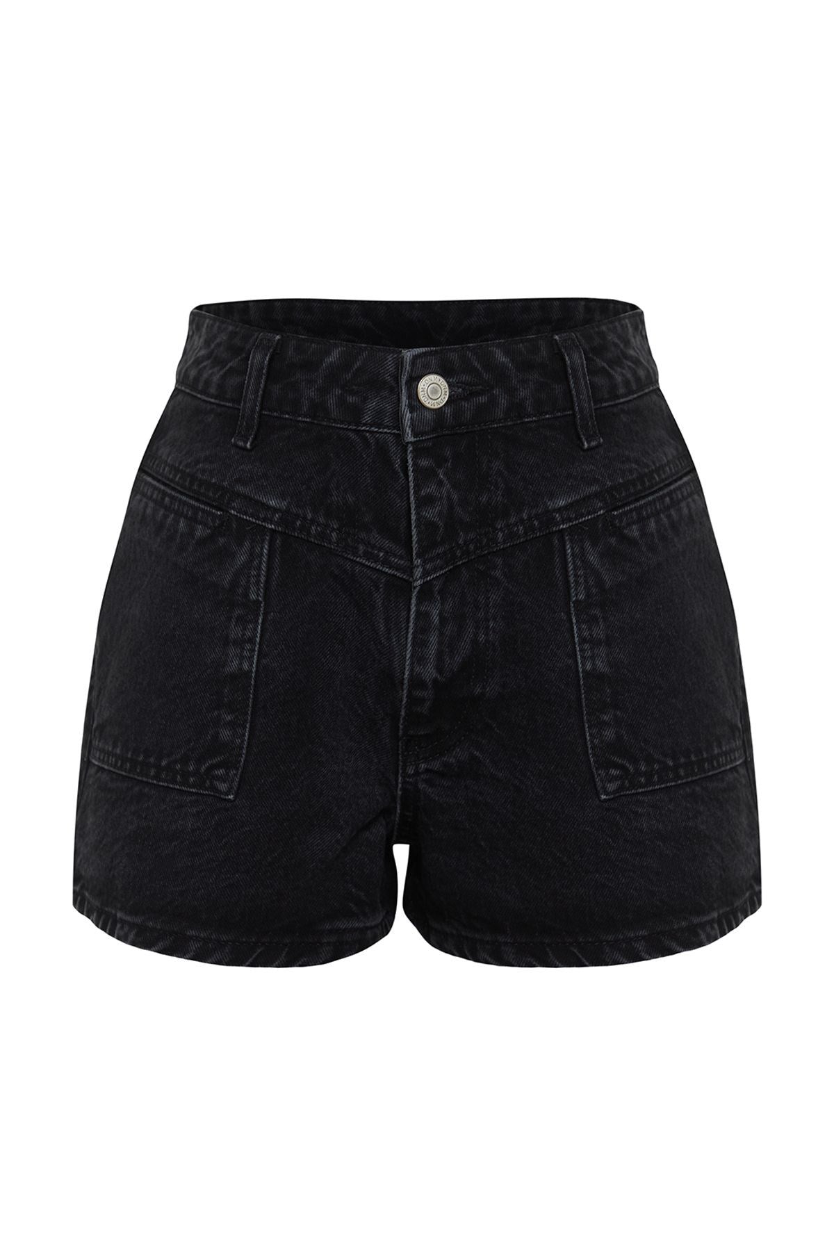 Black Stitching Detailed Denim Shorts & Bermuda Twoss24sr00074