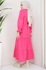 Front Ruffle Sleeve Tie Dress Fuchsia 2078