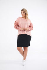 Women's Beige Sleeve Tulle Embroidered Sweat Sea-sw2006