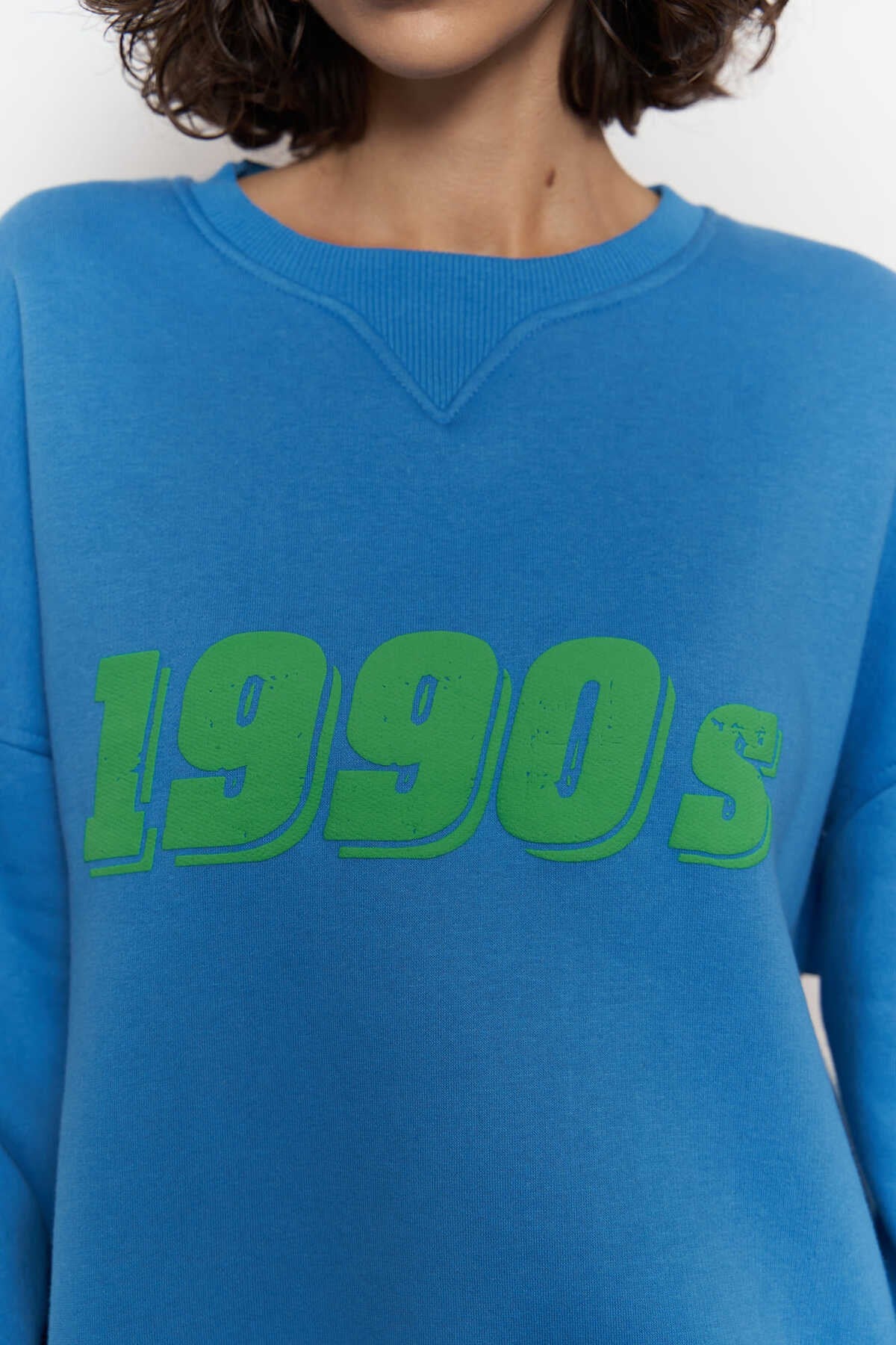 1990s Blue Oversize Unisex Sweatshirt 1367