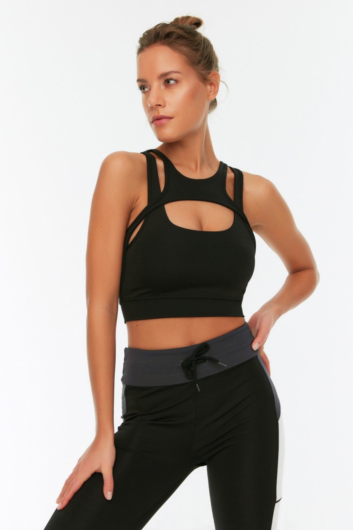 Black Backup/shaper Halter Collar Sports Bra Twoss22ss0042