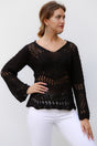 Black V Neck Long Sleeve Standard Casual Acrylic Knitwear Blouse M10010200bl93418