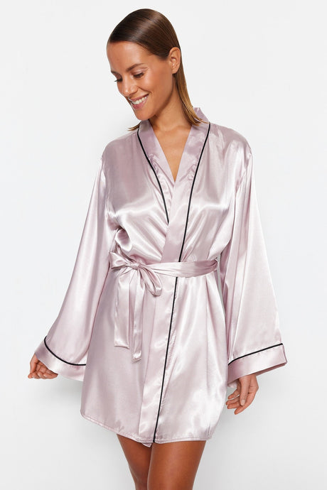 Powder Bib Detailed Wide Sleeve Satin Woven Robe Thmss23sb00017