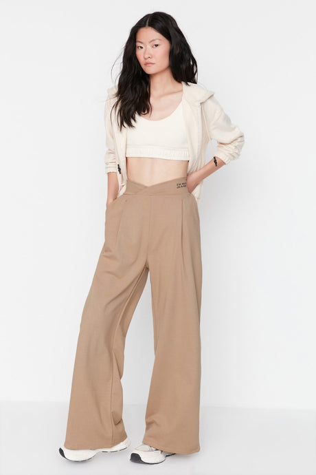 Black Print Detailed Wide Leg/casual Cut Asymmetrical Waist Knit Pants Twoaw23pl00389