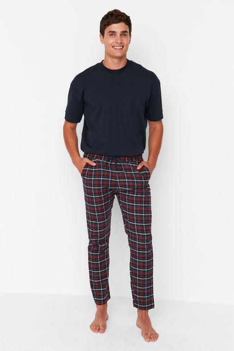 Men's Navy Burgundy Plaid Regular Fit Woven Sleepwear Pants Tmnaw23pj00014