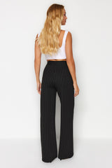 Black Striped Straight Fit High Waist Knitted Pants Twoaw24pl00222