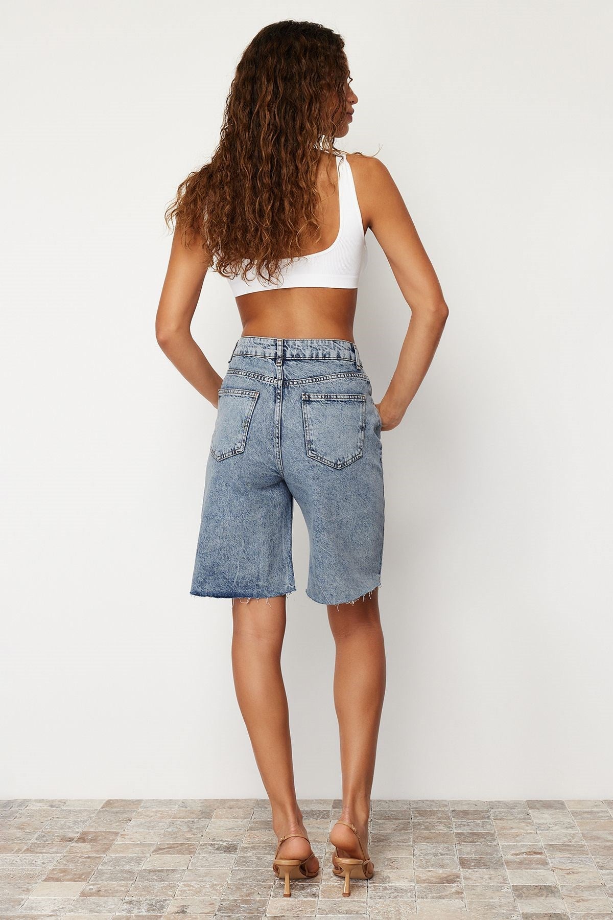 Light Blue High Waist Denim Shorts & Bermuda Twoss24sr00020