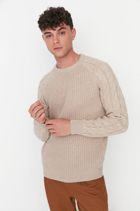 Grey Mens Men Regular Fit Crew Neck Hair Weave Detailed Knitwear Sweater Tmnaw22kz2059