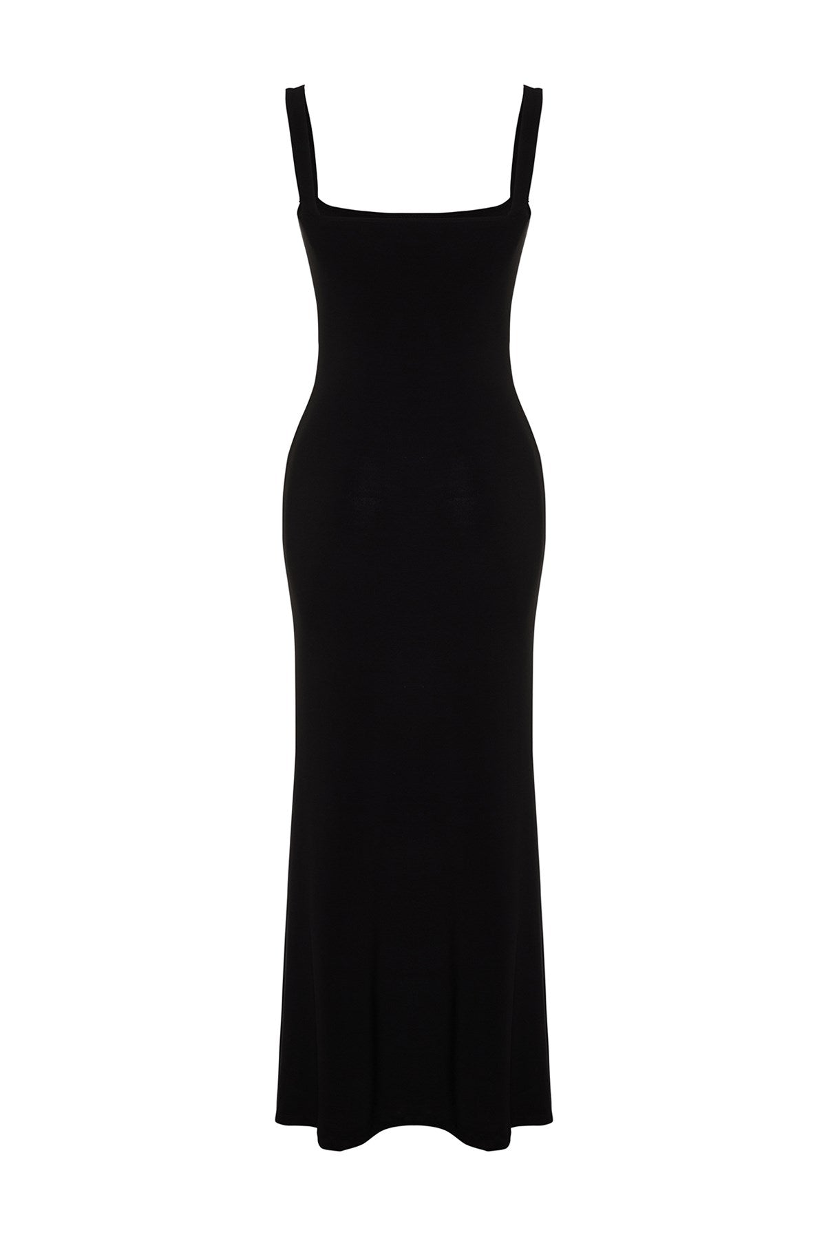 Black Thick Strappy Fitted/body Fit Flexible Knitted Maxi Pencil Dress Twoss24el00137