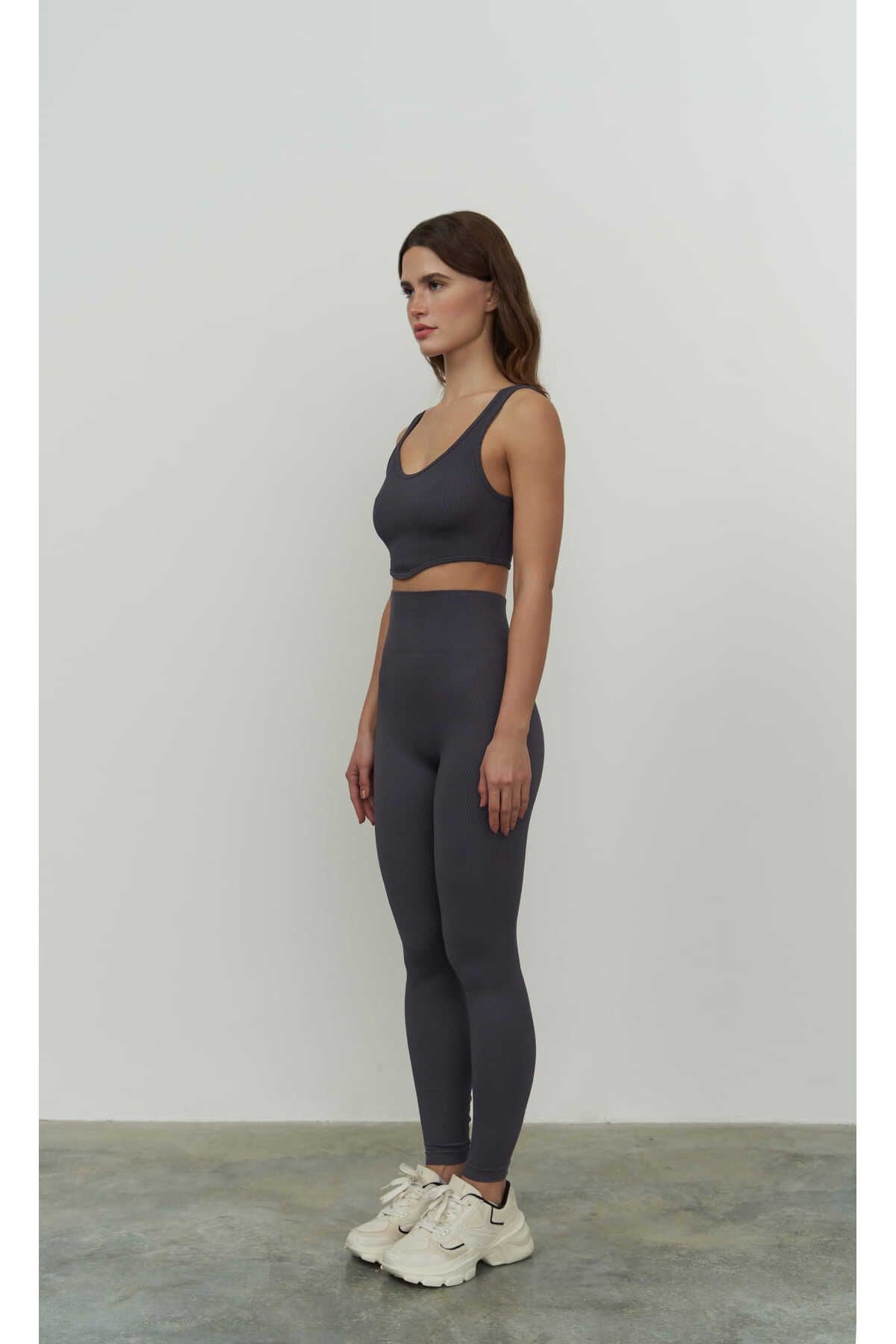 Jade Anthracite Seamless Ribbed Tights 1186