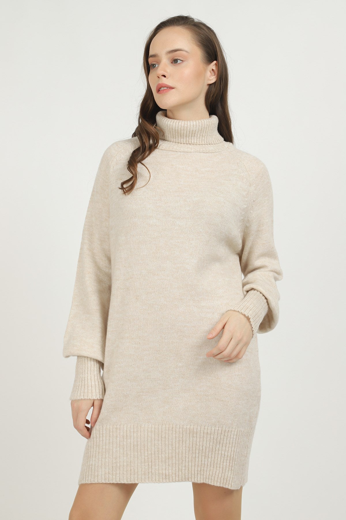 Turtleneck Balloon Sleeve Tunic Iklm-7258k24