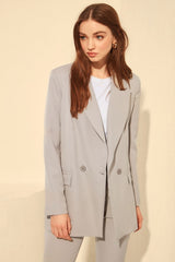 Grey Regular Lined Double Breasted Closure Woven Blazer Jacket Twoss20ce0059